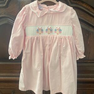 Pink Smocked Dress with Embroidered Turkeys